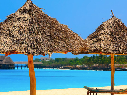 Umbrellas on Zanzibar beach in Tanzania, Africa