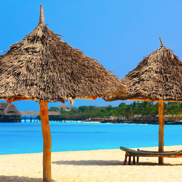 Umbrellas on Zanzibar beach in Tanzania, Africa